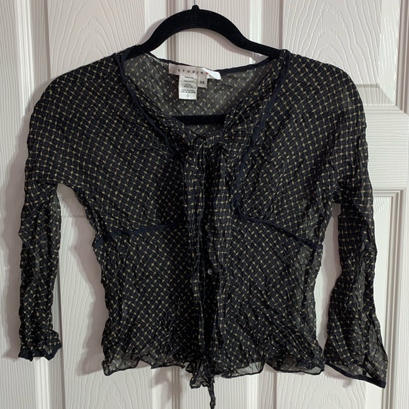 VTG Studio M 100% silk black/tan blouse, top with 3/4 sleeves - 0 - Picture 6 of 10